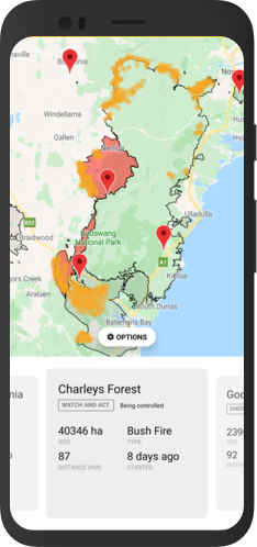 Screenshot of Firewatch Australia app.
